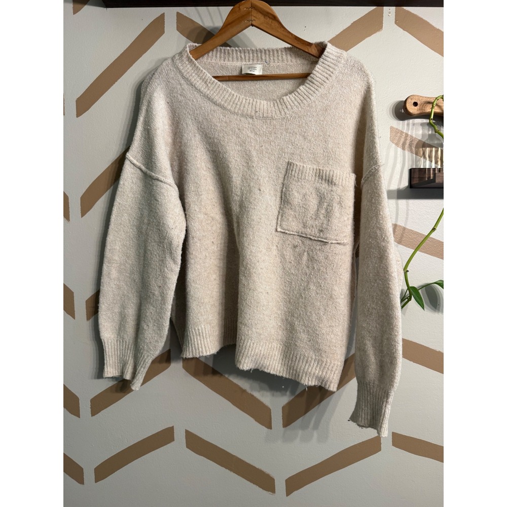 Common Threads Sweater Women MP/LP Cream Pocket Drop Shoulder CC0957